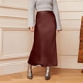 thumbnail image 2 of Women’s Satin Midi Skirt High Waist Side Slit Elegant Straight Fit Skirt Lightweight Silky Fabric Suitable for Daily Wear Brown XL, 2 of 6