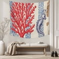 thumbnail image 5 of Ocean Red Coral Tapestry for Bedroom Wall Hanging Tapestry, Vintage Coastal Floral Stripe Seahorse Ceiling Backdrop Tapestries Poster Blanket Wall Decor for Teens Room Living Room Dorm 55" x 73", 5 of 8