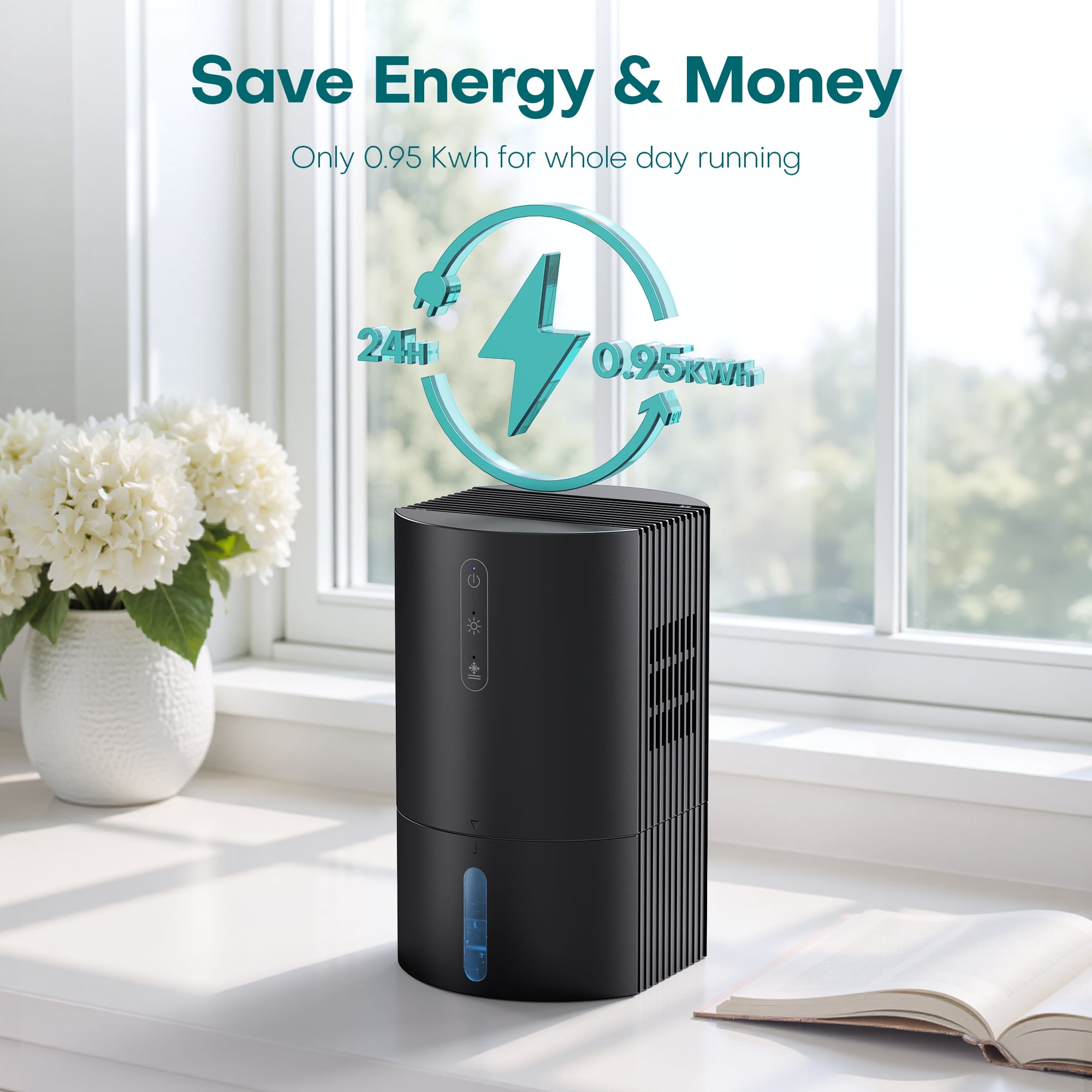 ALROCKET Dehumidifier for Bathroom,35OZ Water Tank with Auto Defrost,320 sq.ft,LED Light,Black