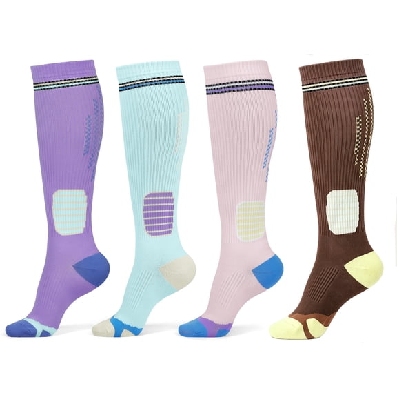 YOMYM Compression Socks for Women 4 Pairs, Athletic Cushioned Crew Socks Support Circulation Socks