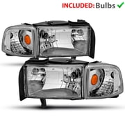 AmeriLite Crystal Headlights Chrome Amber with Corner Light for Dodge Ram - Passenger and Driver Side