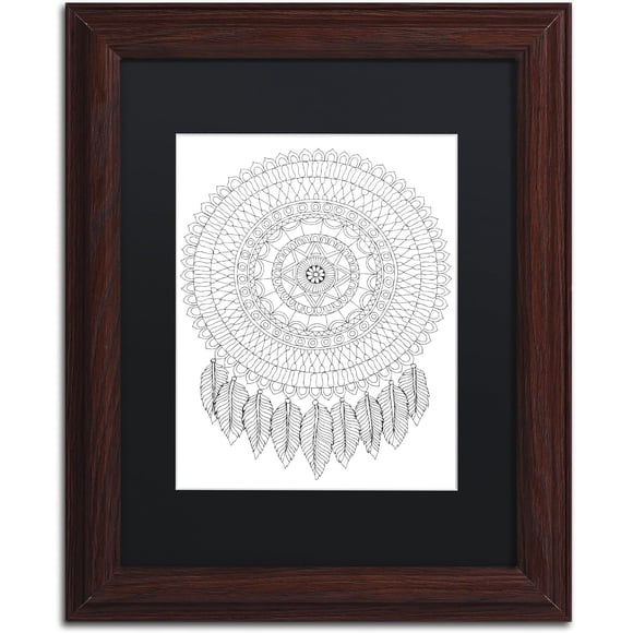 Trademark Fine Art Mandalafeather Dreamcatcher by Hello Angel Artwork in Black Matte with Wood Frame, 11" x 14"