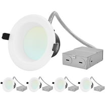 Luxrite Commercial 4" LED Recessed Lights, 7/9/12W, 4 CCT 3000K-5000K, Dimmable, 600/800/1000LM, Wet Rated 4 Pack