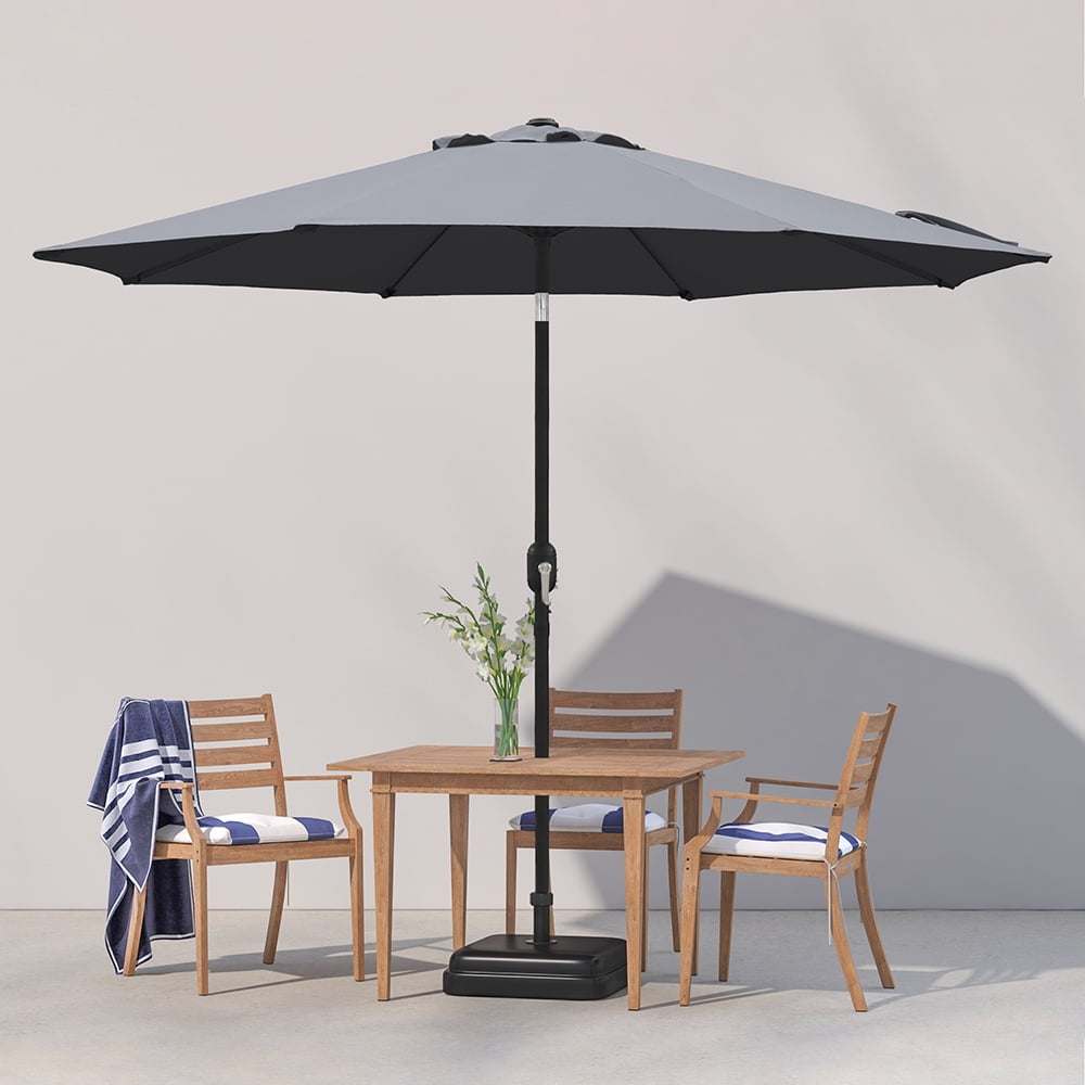 Kool Outdoor 9ft Patio Umbrella with Crank Handle and Push Button Tilt, Outdoor Market Umbrella with 8 Ribs - Dark Gray