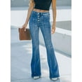 thumbnail image 2 of Jeans Évasés à Pattes d'Éléphant pour Femmes Taille Haute Jambe Grand Coupe Bottillon Jeans Pantalon en Denim Extensible, 2 of 6