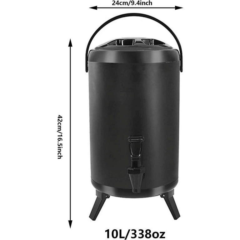 Stainless Steel Insulated Beverage Dispenser,Insulated Thermal Hot and Cold  Drink Dispenser, for Hot Chocolate Coffee Milk Water Juice (10L, Black) 