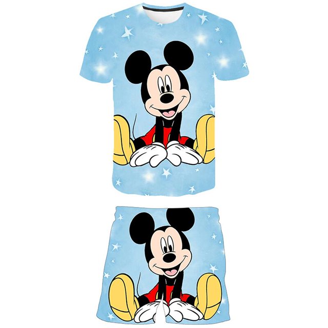 Conjuntos de ropa de Mickey Mouse de verano para niños, ropa de Mickey para niños, camiseta de moda para niños + Pantalones cortos, trajes de 2 uds, chándales de dibujos animados 14T Gao Jinjia LED