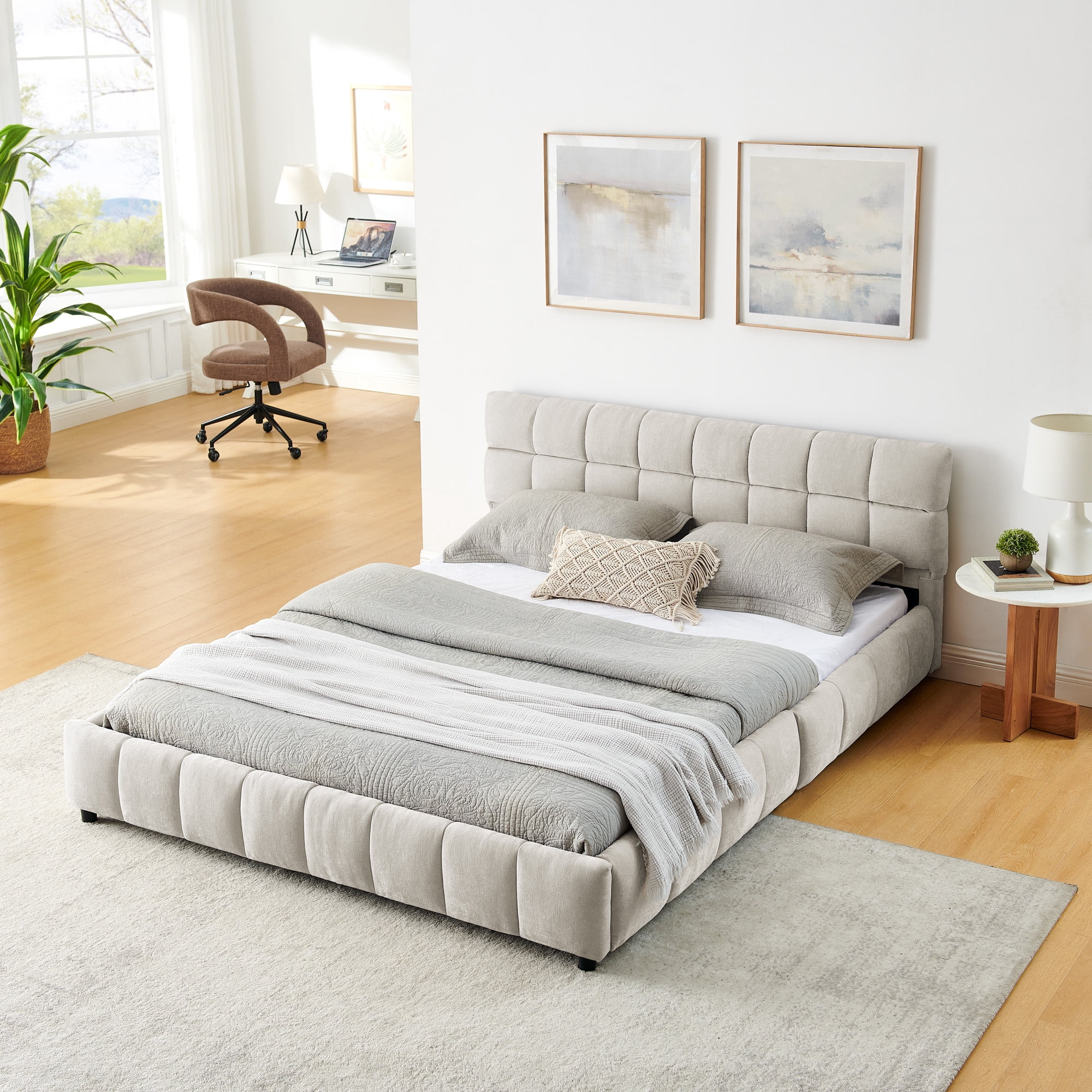Jopath Queen Size Upholstered Bed ,Upholstered Bed Frame with Headboard and Drawer for Teen and Adult Beige