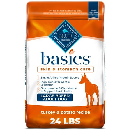 UPC: 0859610005826 | Blue Buffalo Basics Skin & Stomach Care Large Breed Turkey and Potato Dry Dog Food for Adult Dogs Whole Grain 24 lb. Bag