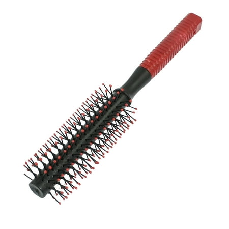 Unique Bargains Round Brush Style Flexible Teeth Red Black Nonslip Handle (Best Round Brush For Curly Hair)