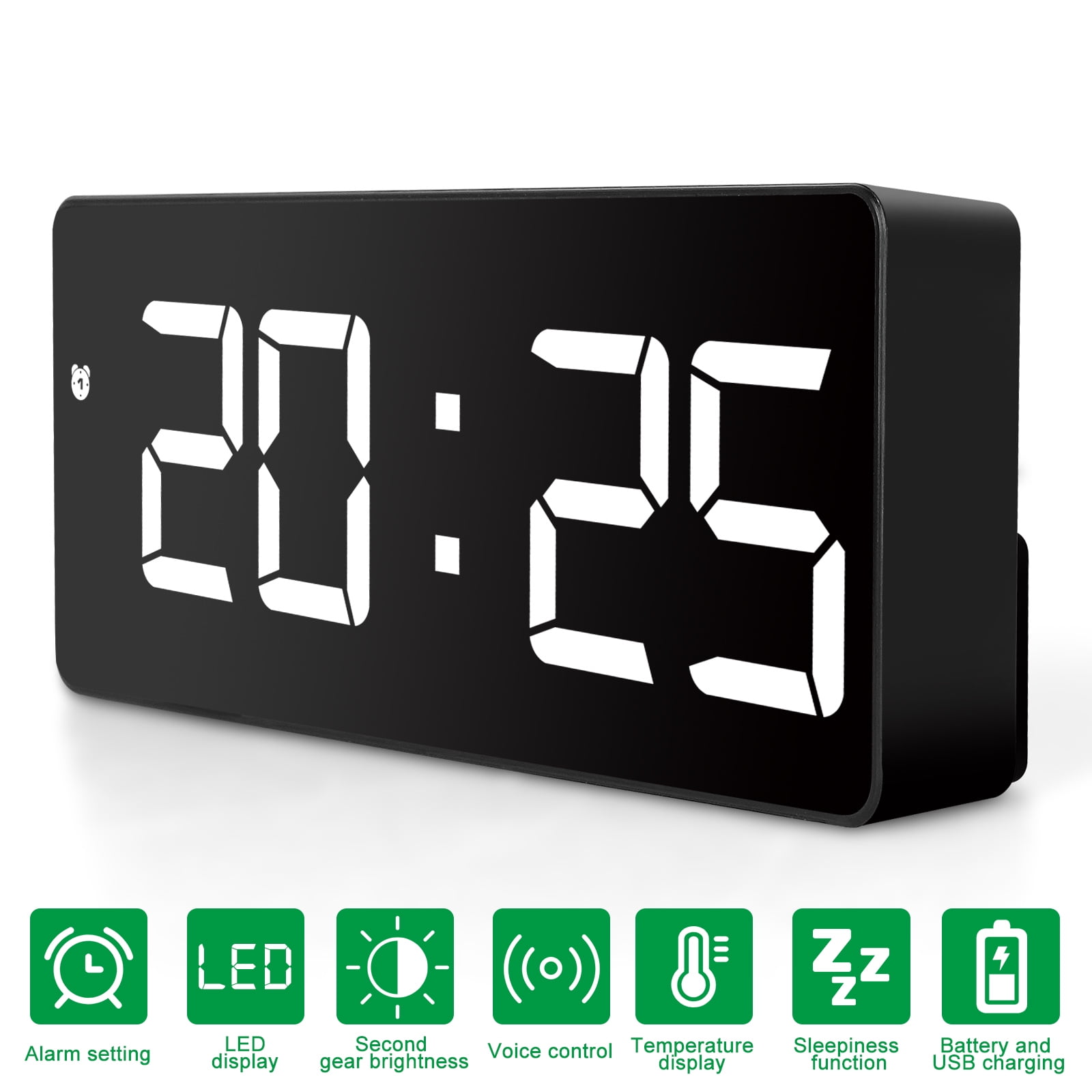 Blue LED Atomic Dual Alarm clock 1.8 in.Curved Bedside Digital Clock 