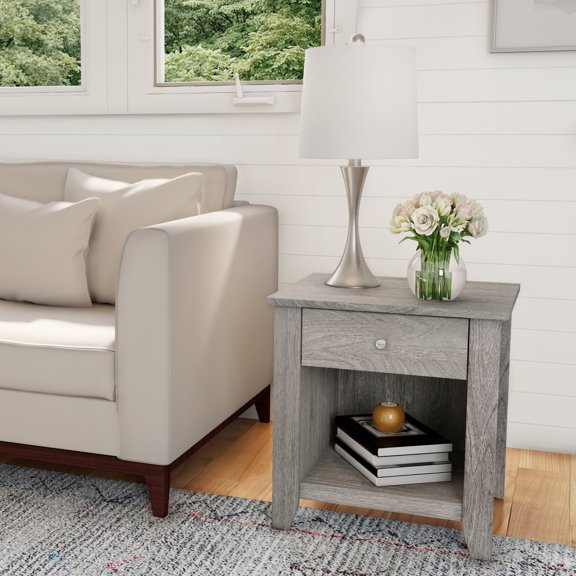Somerset Home Single Drawer End Table Nightstand (Gray Woodgrain)
