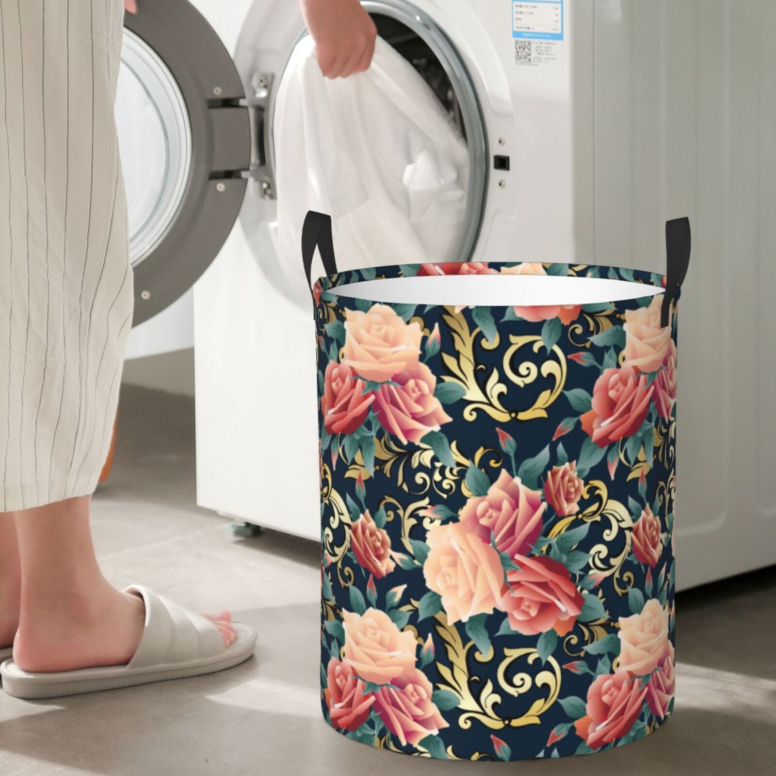 Large Laundry Basket with Handles - Rose Flowers Texture Kids Baby Dirty Clothes Laundry Hamper for Bedroom Aesthetic