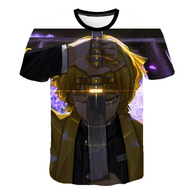 Camisetas de manga corta de Demon Slayer para niños y niñas, camisetas casuales de dibujos animados, camisetas de moda con cuello redondo y estampado 3D para niños, 13T Gao Jinjia LED