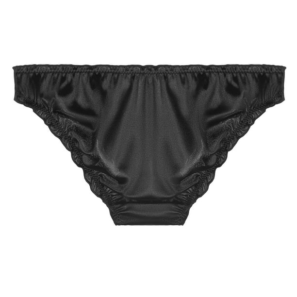 Plus Size Panties for Women Full Coverage Frill Trim Satin Underwear Briefs Panty Black L Agnes Orinda Lenceria