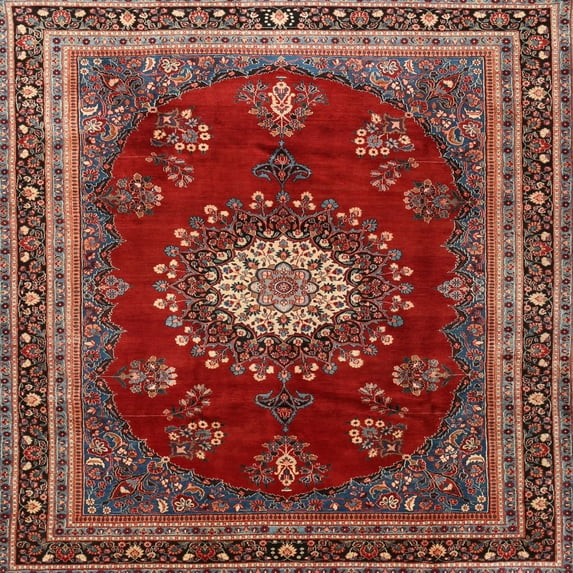 Ahgly Company Indoor Square Traditional Orange Salmon Pink Persian Area Rugs, 5' Square