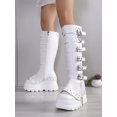 thumbnail image 2 of SACFOF Women's Knee High Wedge Platform Boots Round Toe Punk Goth Knee High Motorcycle Combat Boot Metal Buckle Chunky Heel Boots, 2 of 6