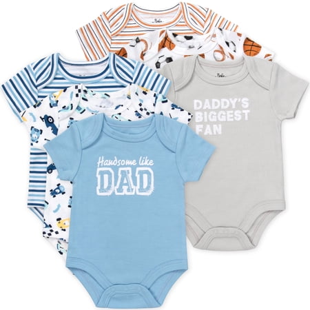 Baby Essentials Baby Boy 6 Pack Short Sleeve Bodysuit Romper Baby Outfit Set (3 months Dad Sports Multi Color)