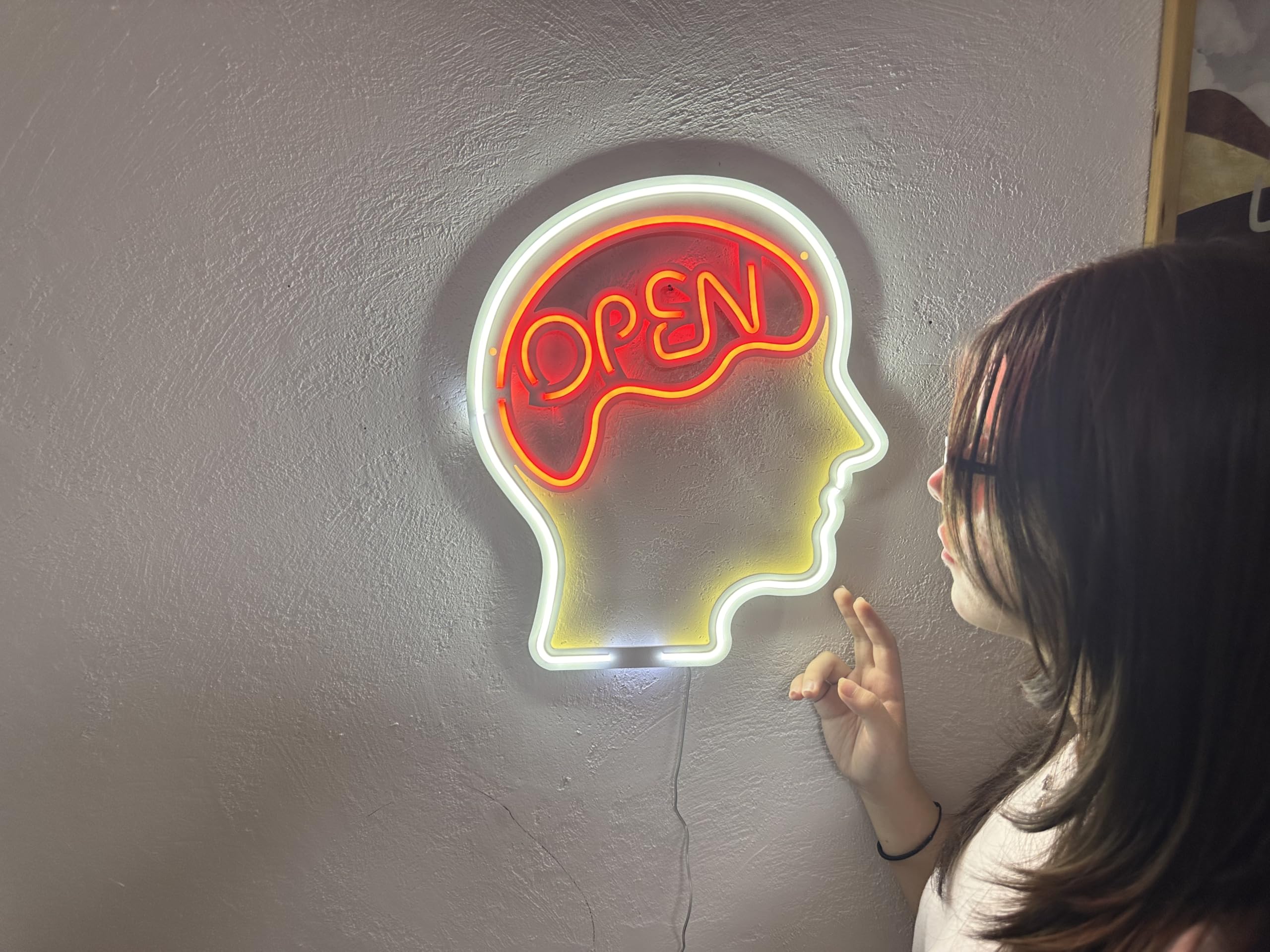 Open Mind Metal Neon Sign, Neon Sign, Neon Wall Art, Bright and Unique Neon Wall Art, Stunning Neon Sign for Anyroom (With Remote Control)