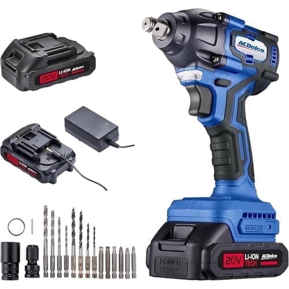 ACDelco ARI20132-PM 20V Brushless 1/2" Corless Impact Wrench- OEM Trusted Brand, Power for Automotive Repair, 251 Ft-lbs (350Nm), 2600RPM High Torque Impact Gun,1x2.0Ah Batteries