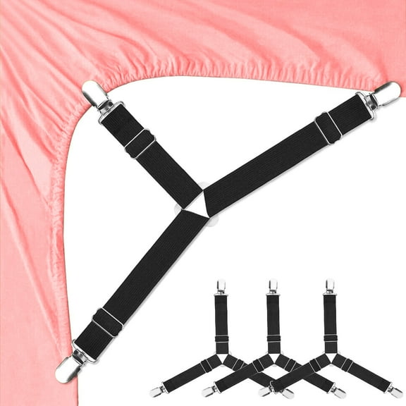 RUseeN Bed Sheet Fasteners, 4 PCS Adjustable Triangle Elastic Suspenders Gripper Holder Straps Clip for Bed Sheets, Mattress Covers, Sofa Cushion Holder, Bed Sheet Holder - Black