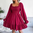 thumbnail image 2 of Spring Savings Clearance Lindreshi Fall Dresses for Women 2023 Homecoming Dresses Fashion Women Casual Long Sleeve Solid Color Collar Flared Long Sleeves Ruffles Dress, 2 of 5