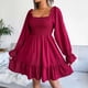 thumbnail image 2 of Moda mujer Casual manga larga Color sólido cuello cuadrado acampanado manga larga volantes vestido de columpio Fridja  NMB3063, 2 of 5