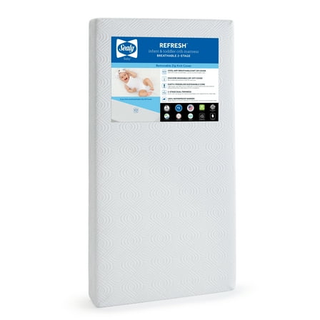 Sealy Refresh Breathable 2-Stage Crib Mattress and Toddler Mattress with Washable Cover, GREENGUARD Certified