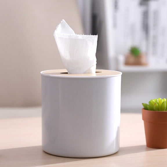 HEMOTON 3Pcs Decorative Tissue Box Cover Round Wooden Tissue Holder Toilet Paper Roll Dispenser Rustic Tissue Box Cover for Bathroom Kitchen Office