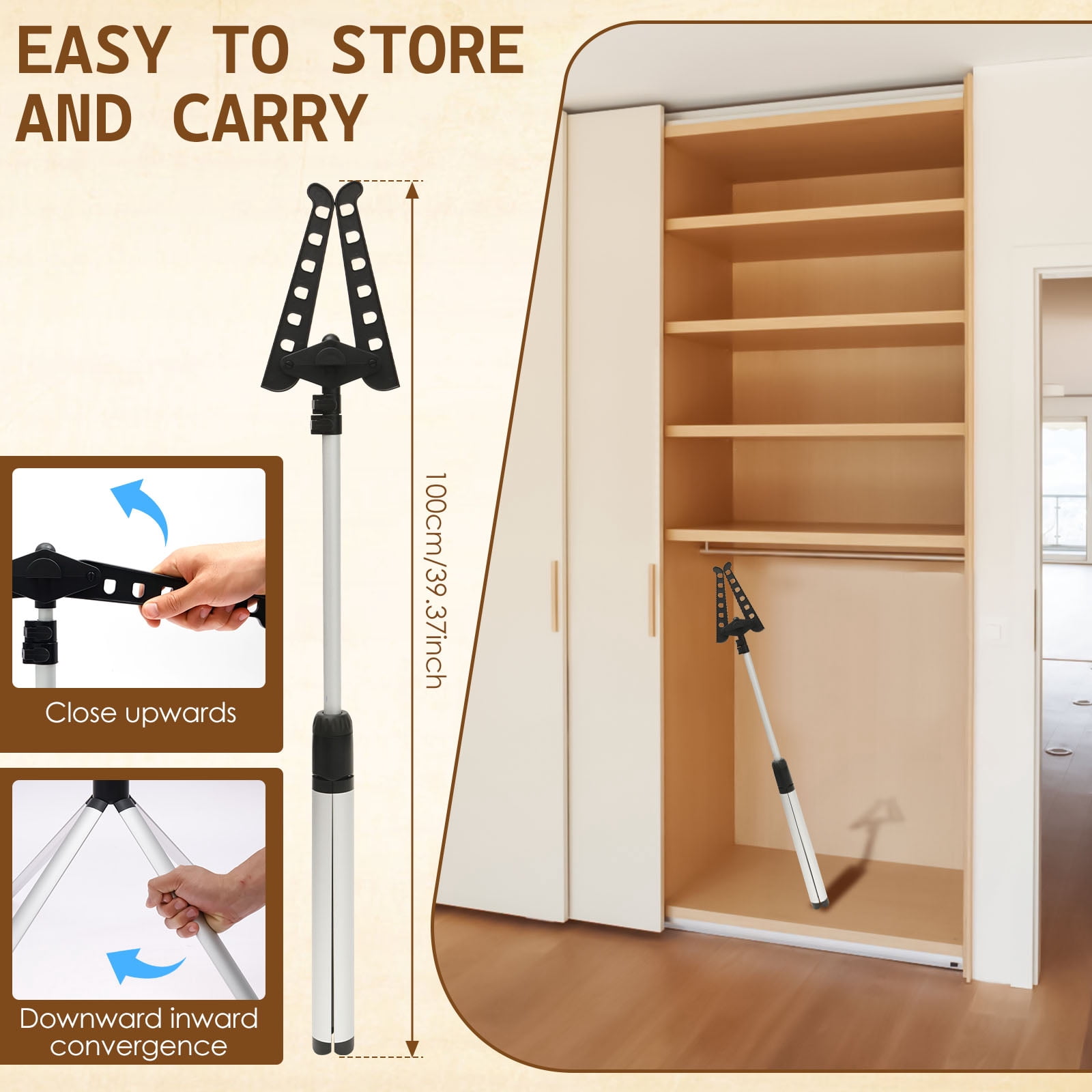 Adjustable Garment Steamer Stand 29" to 58" Height 360° Rotating Clothes Hanger Stand with Tripod Base Foldable Cap and Gown Display Rack for Ironing Drying and Storage, Black