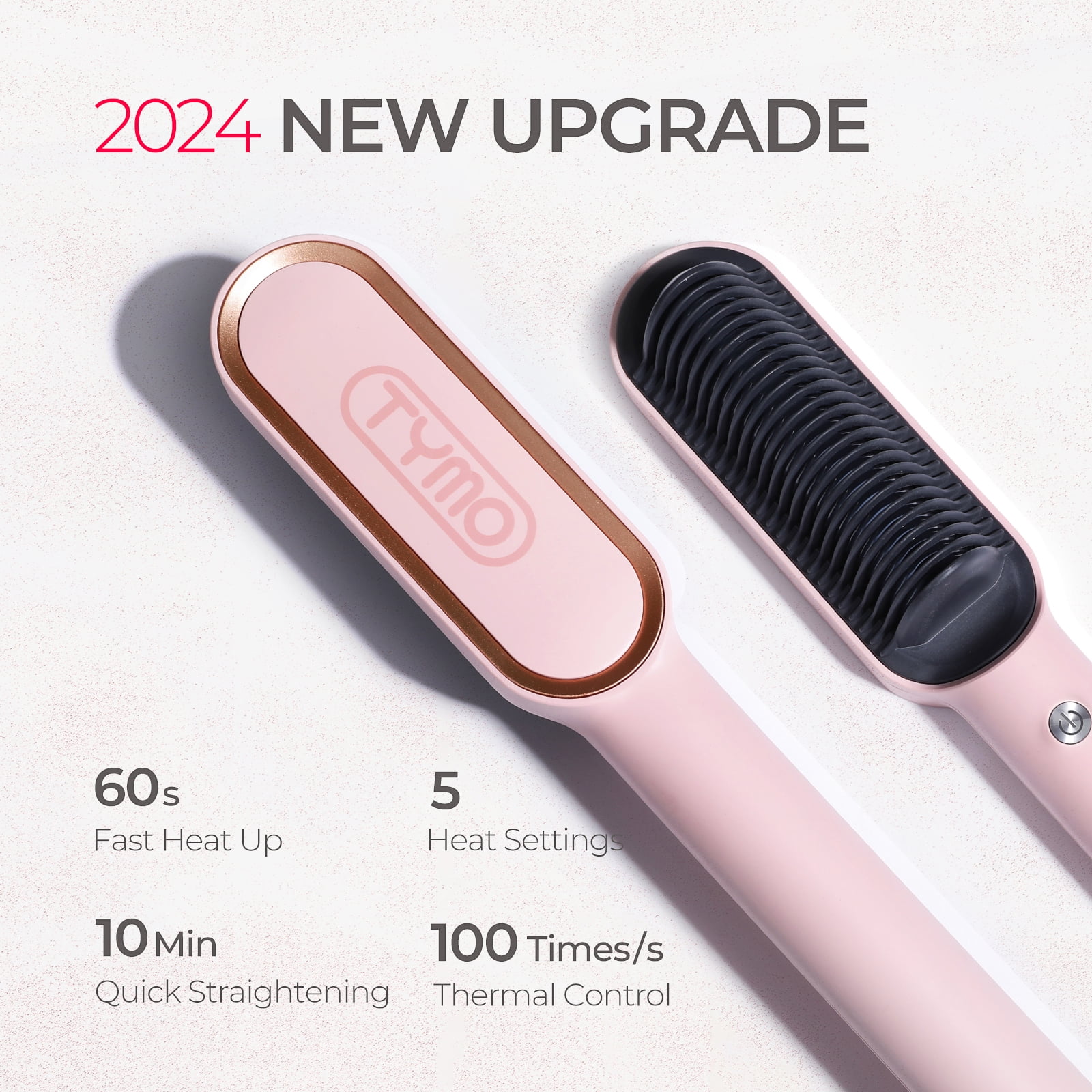 TYMO Ring Hair Straightener Brush, Hair Straightening Iron with Built-in Comb, Anti-Scald & Dual Voltage, Pink