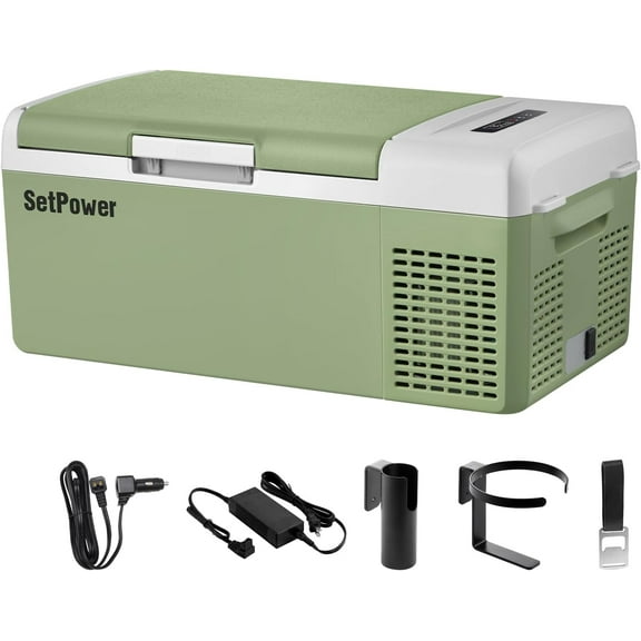 Setpower FC15 Portable Refrigerator 15.8 Quart 12 Volt Freezer (-4℉~68℉) 15L Car Fridge with Compressor 110-240V AC for Camping, Truck, RV, Travel, Boat and Home Use