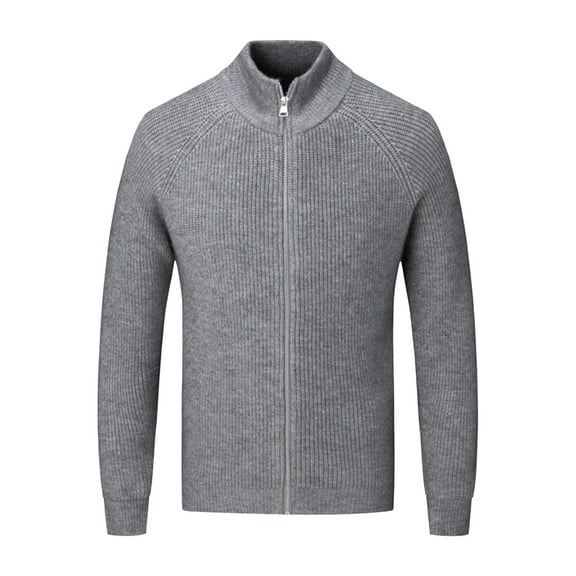 XUNKUSGA Cardigan Sweaters for Men Full Zip Thickened Warm Mens Sweater Front Stand Collar Cozy Cardigan Solid Color Long Sleeve Cardigan Sweater M-3XL Gray