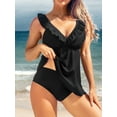 thumbnail image 3 of Sociala Womens Solid Two Piece Swimwear Ruffled V Neck Tankini Sets Flowy Swimsuit, 3 of 6
