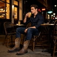 thumbnail image 4 of Austin Mill Men's Classic Square Toe Cowboy Boots, Embroidered Western Work Boots with Slip-Resistant Rubber Sole for Ranch & Casual Wear, 4 of 10