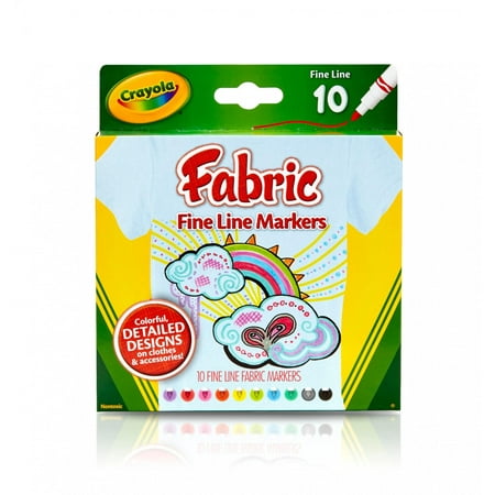 Crayola Fine Line Fabric Markers, Fine Tip, Assorted Colors, 10