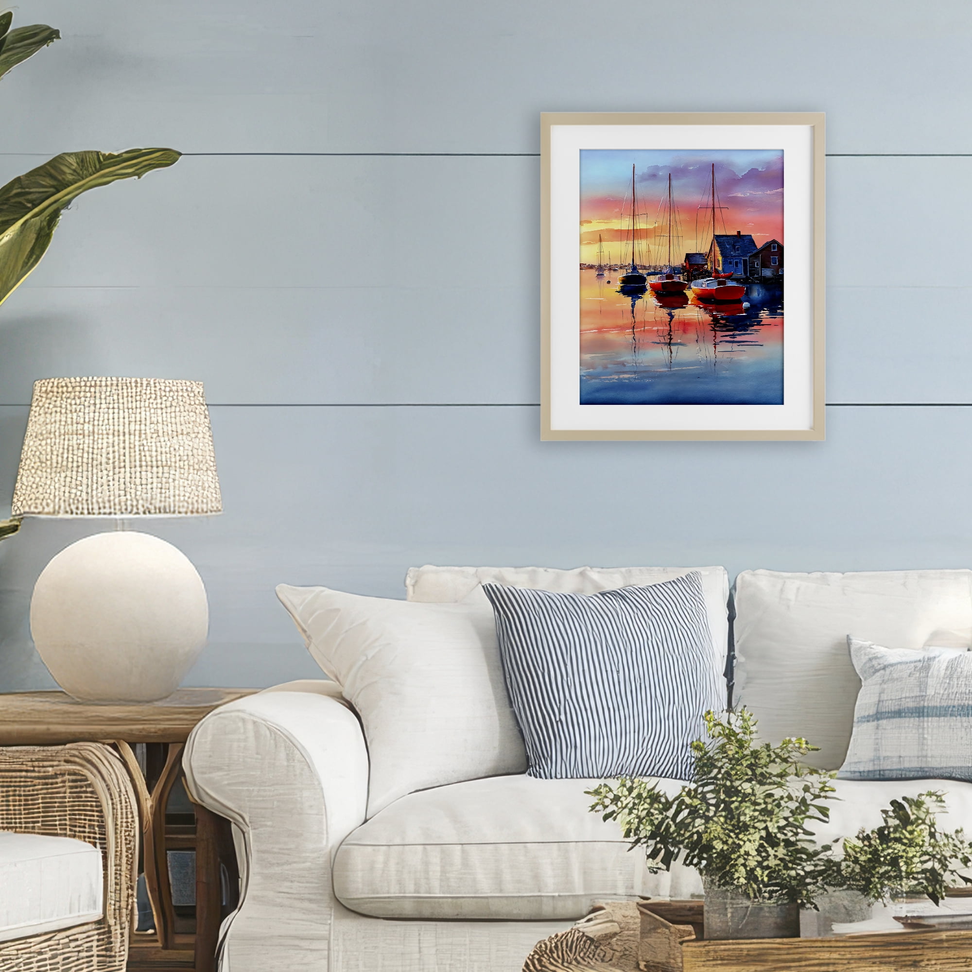 Stupell Industries Vivid Sunset at Docks Birch Framed Print Under Glass, design by Franklyn Gregory