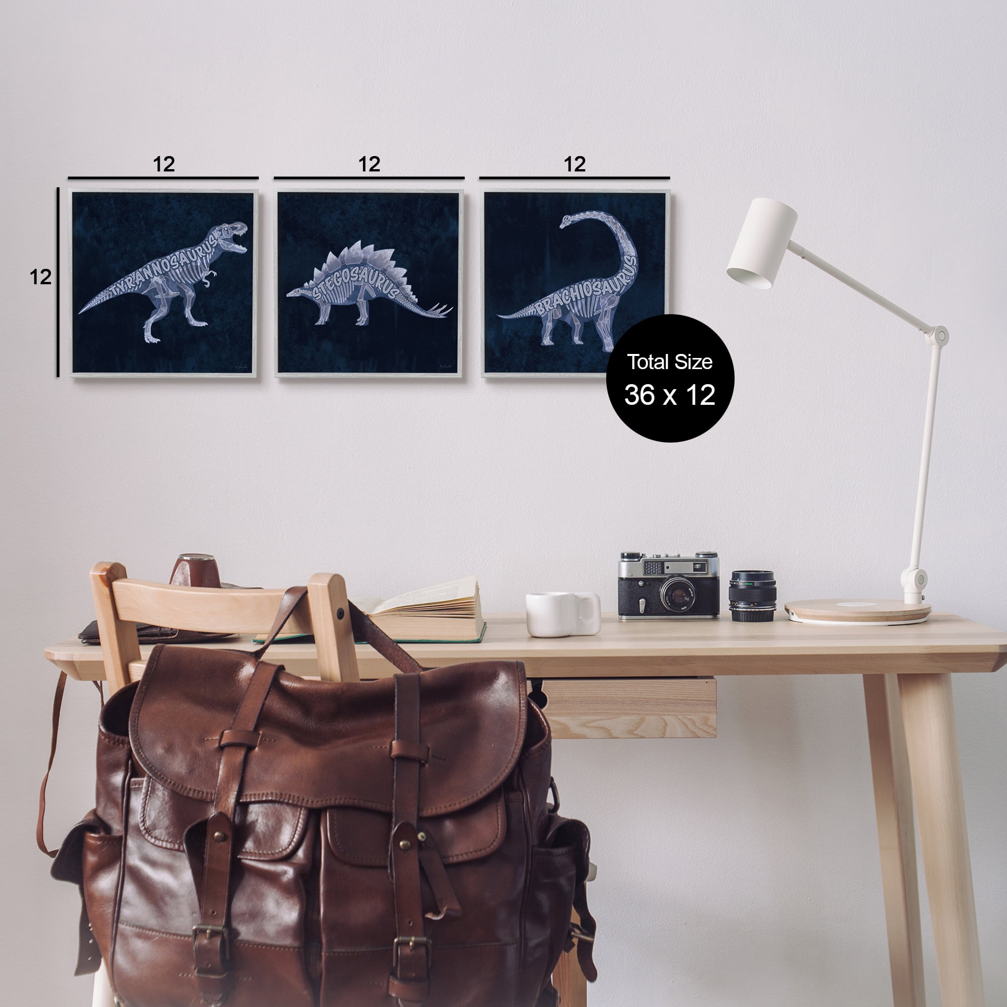 Stupell Industries Various Dinosaur Skeletons Animals & Insects Painting Gray Framed Art Print Wall Art, 12 x 12