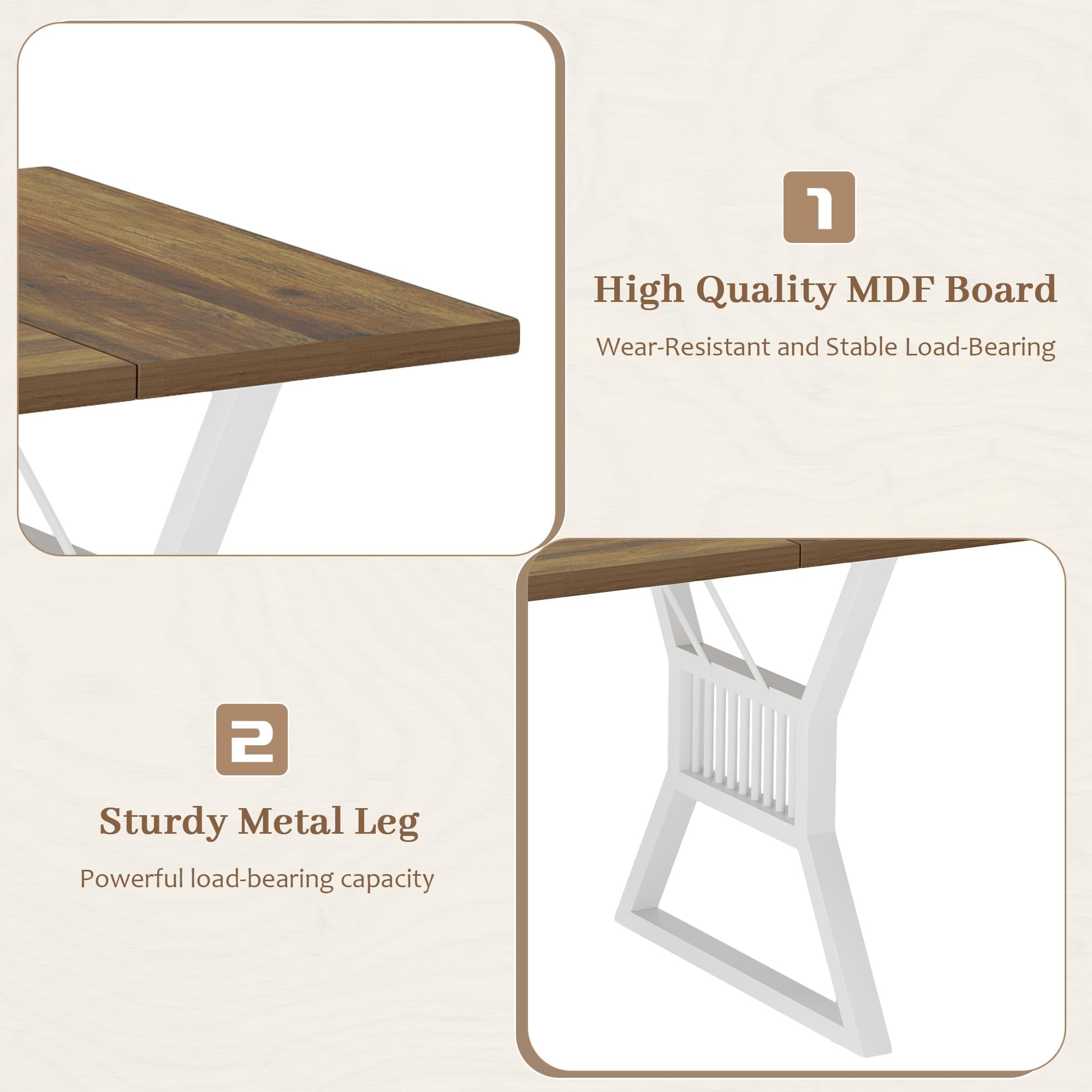 Dining Table 4-6 Person 70.8 Inch, Farmhouse Kitchen Table with Heavy Duty Metal Legs, Wooden Long Dining Room for Kitchen, Living Room