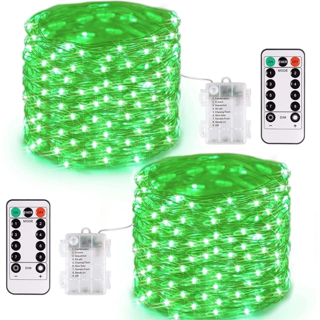 Guirnalda de luces JMEXSUSS, color verde, 20 m, 200 LED con control remoto, 8 modos