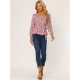 thumbnail image 3 of Blusa Floral De Manga Larga Con Cuello Cuadrado Y Peplum Para Mujer Con Cinturón Rojos L, 3 of 5