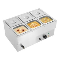 TFCFL 6-Pan Commercial Food Warmer Stainless Steel Soup Warming Pot Countertop Table Steamer 18L 110V