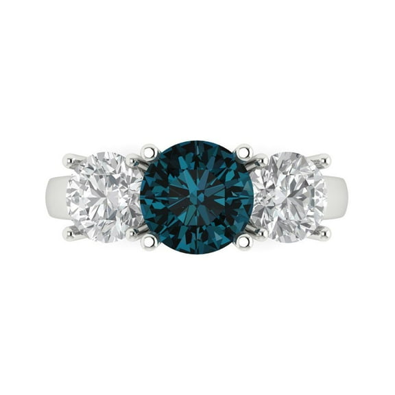 Clara Pucci 14K White Gold 2.5ct LondonBlueTopaz Three-Stone Ring for Women