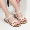 thumbnail image 2 of Xijirk Girls Thick Heel Flat Sandals Outdoor Hollow Pearl Embroidery Princess Sandals,Size 1, 2 of 7