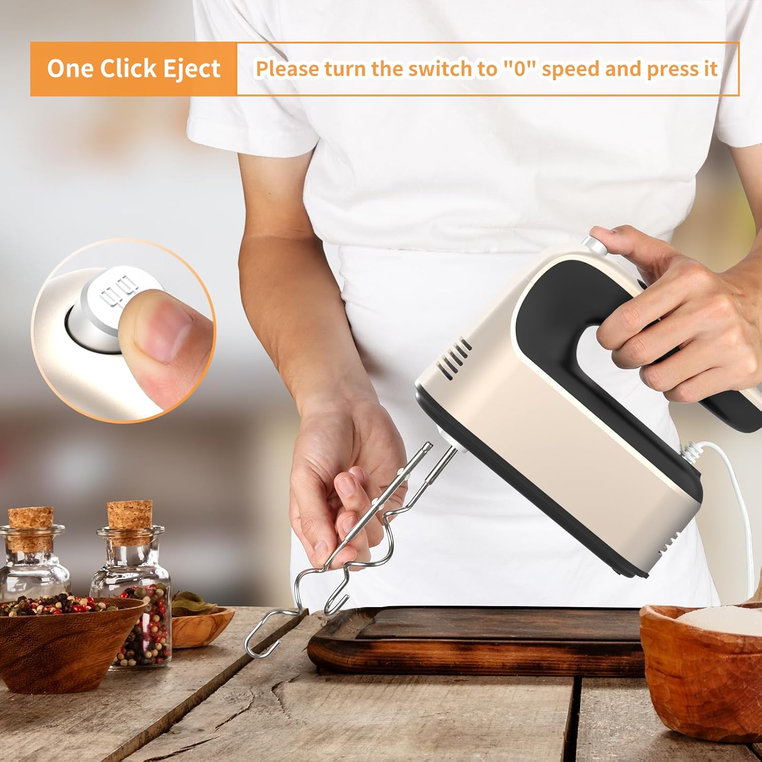 400W DC Motor Digital Hand Mixer with Storage Case, 5 Stainless Steel Accessories including Beaters, Dough Hooks and Whisk