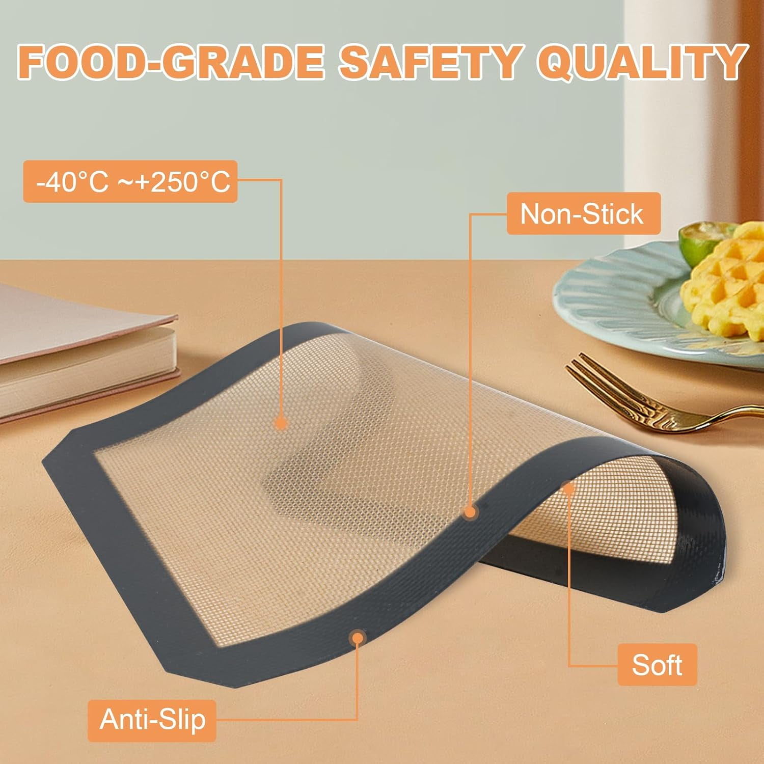 Silicone Baking Mat,Silicone Mat,2 Pack Reusable Non-Stick Mat,Food Safe Mats for Baking, Oven Sheet Making Cookies, Macaroons, Bread,(11.8"L x 8.3"W)