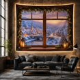 thumbnail image 6 of Snowy Village Inside Pine-Framed Window with Church and Lanterns, Nostalgic Rustic for Nature Lovers, Winter Home Decor, Christmas Gift, Tapestry Wall Hanging for Bedroom and Den, 6 of 7