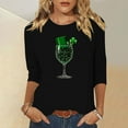 thumbnail image 2 of Yxbdin Womens St Patricks Day T Shirts 3/4 Sleeve Hat Wine Glass Graphic Tees Holiday Crew Neck Shirt Irish Shamrock Tops Black L, 2 of 8