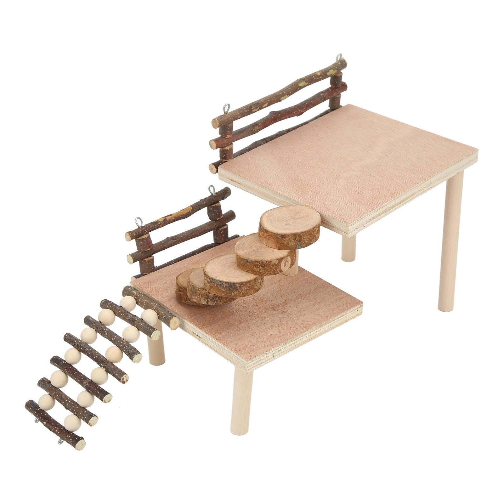 M Buder Hamster Climbing Platform 2 Layer Wooden Playground Multipurpose Small Pet Habitat Decor, Gerbil Rat Chinchilla Exercise Activity Center, 12.2 inches / 31 cm Length, Natural Wood Color