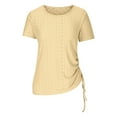 thumbnail image 4 of HAPIMO Women's Trendy Loose Tops Eyelet Dressy Tunic for Teen Girls Solid Color Drawstring Summer Short Sleeve Square Neck Pullover Elegant Casual Blouses Yellow XXL, 4 of 6